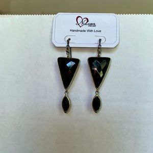 NWT. Nakamol Chicago. Handmade Earrings Faceted Black with Gold 2” Drop From Ear